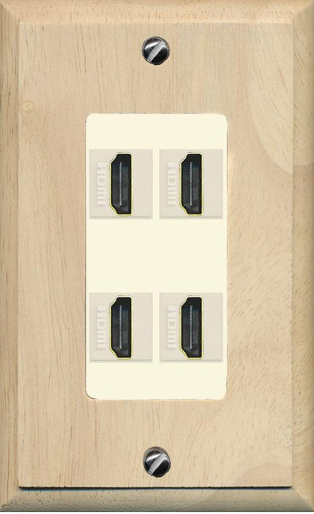 RiteAV - 4 Port HDMI 2.0 Decorative Wall Plate - 1 Gang [Wood/Light-Almond]