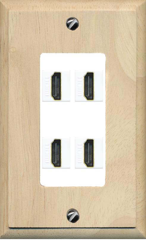 RiteAV - 4 Port HDMI 2.0 Decorative Wall Plate - 1 Gang [Wood/White]