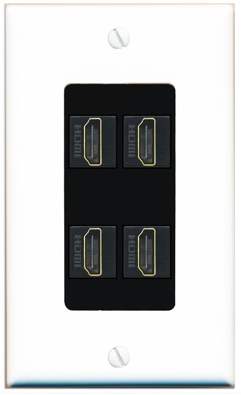 RiteAV - 4 Port HDMI 2.0 Decorative Wall Plate - 1 Gang [White/Black]