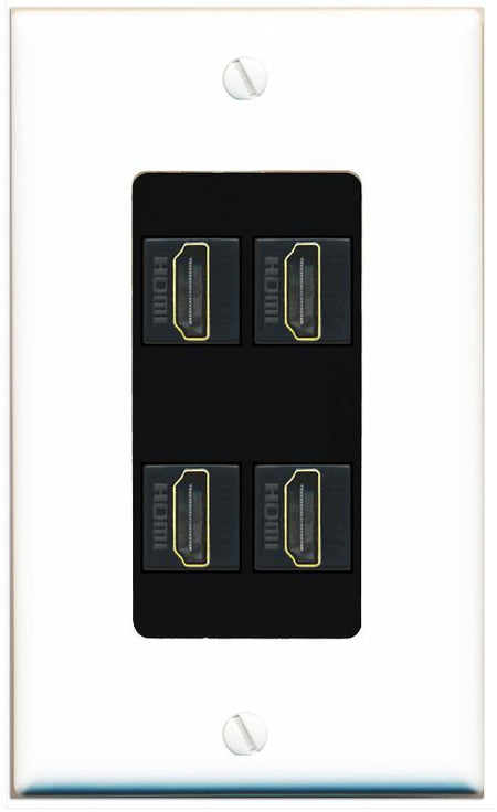 RiteAV - 4 Port HDMI 2.0 Decorative Wall Plate - 1 Gang [White/Black]