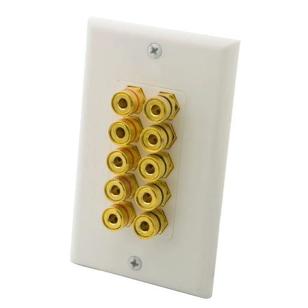 RiteAV 10 Banana 5 Speaker Surround Female Coupler Binding Post Wall Plate 