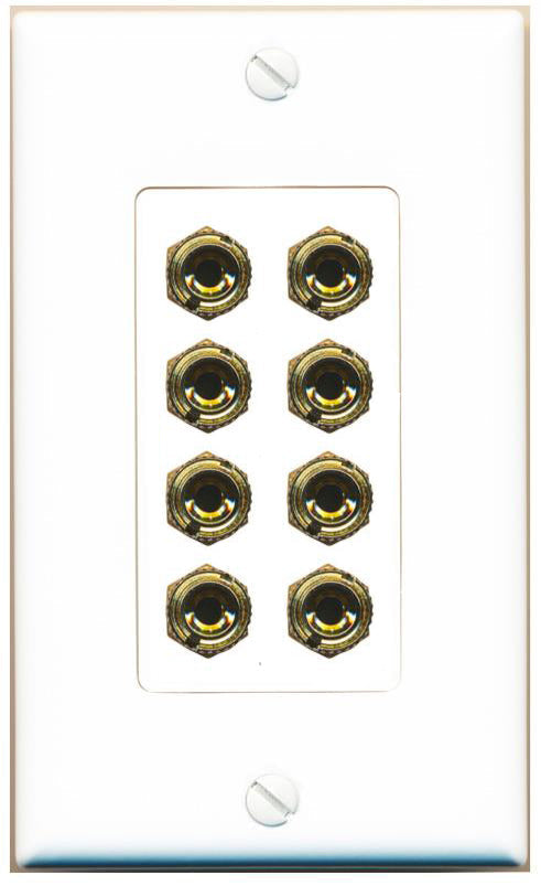 RiteAV 8 Banana 4 Speaker Surround Female Coupler Binding Post Wall Plate 2 Pack