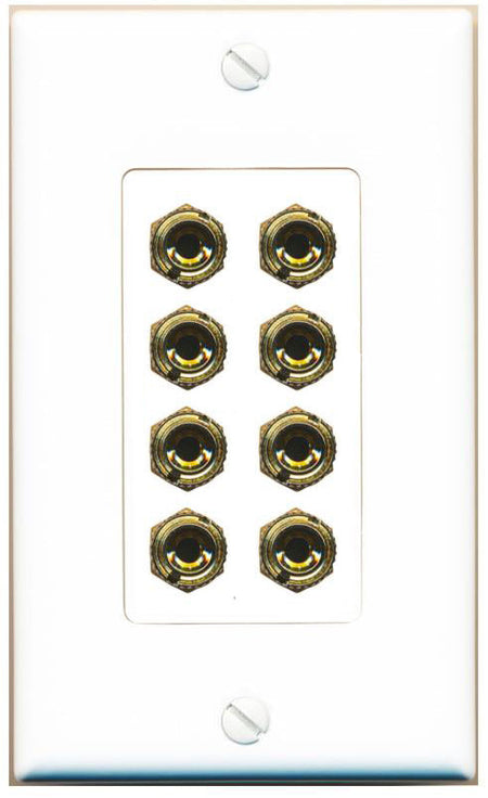 RiteAV 8 Banana 4 Speaker Surround Female Coupler Binding Post Wall Plate 2 Pack