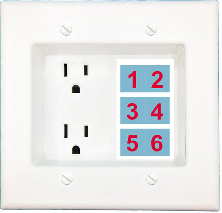 RiteAV Custom 2 Gang 6 Port Recessed Duplex Receptacle 15A Power Outlet Wall Plate White