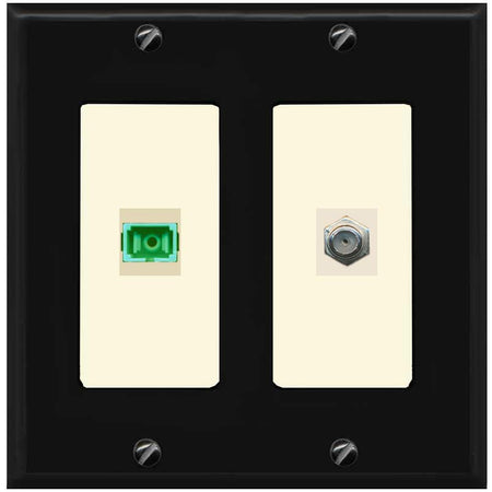 RiteAV 1 Port SC-APC Fiber Simplex Coax Cable TV Wall Plate - 2 Gang [Black/Light-Almond]