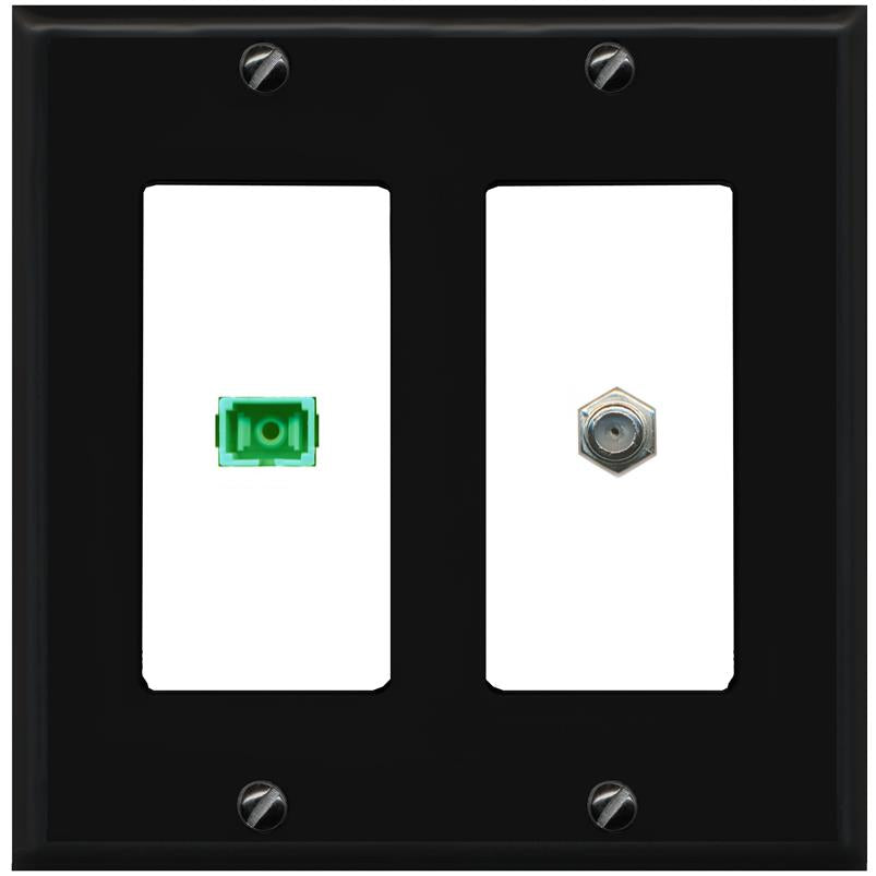 RiteAV 1 Port SC-APC Fiber Simplex Coax Cable TV Wall Plate - 2 Gang [Black/White]