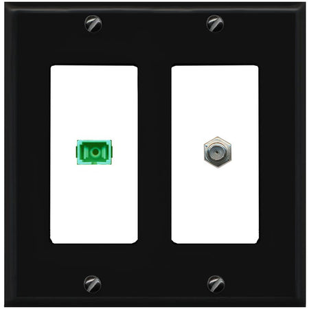 RiteAV 1 Port SC-APC Fiber Simplex Coax Cable TV Wall Plate - 2 Gang [Black/White]