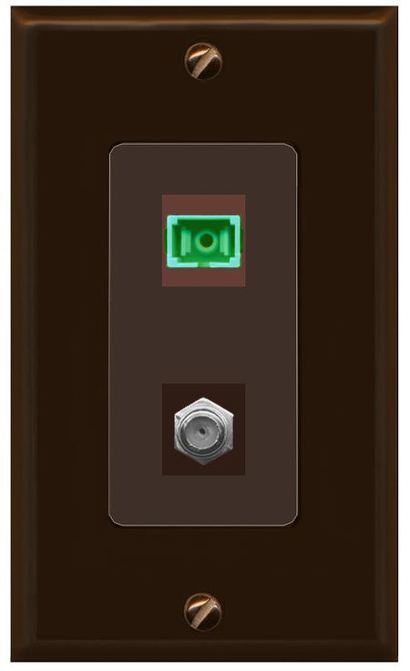 RiteAV 1 Port SC-APC Fiber Simplex Coax Cable TV Wall Plate - 1 Gang [Brown/Brown]