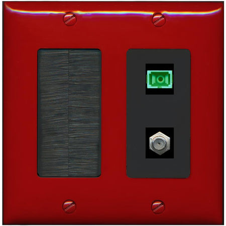 RiteAV 1 Port SC-APC Fiber Simplex Coax Cable TV Wall Plate - Brush [Red/Black]