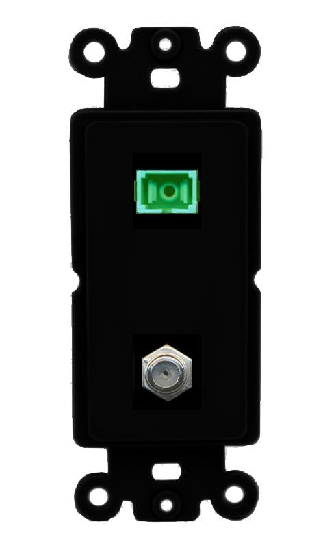 RiteAV 1 Port SC-APC Fiber Simplex Coax Cable TV Wall Plate - Rocker [Black/Black]
