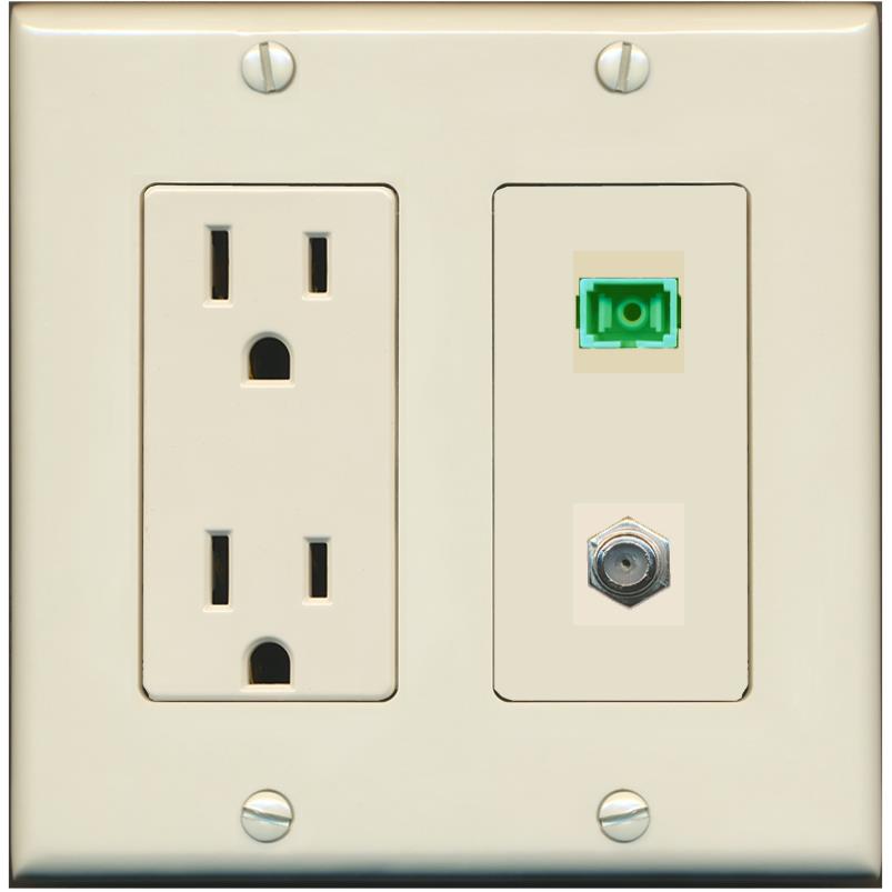 Simplex Socket Outet RiteAV 1 Port SC-APC Fiber Simplex Coax Cable TV Wall Plate - Outlet