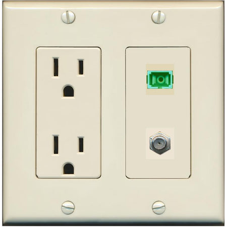 RiteAV 1 Port SC-APC Fiber Simplex Coax Cable TV Wall Plate - Outlet [Light-Almond]