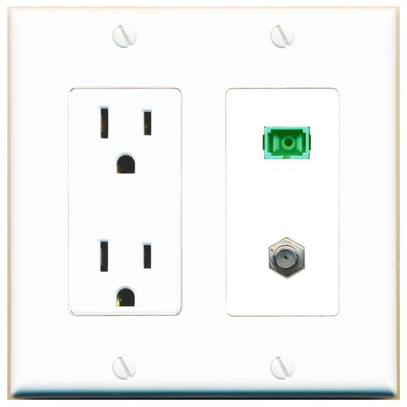 RiteAV 1 Port SC-APC Fiber Simplex Coax Cable TV Wall Plate - Outlet [White]
