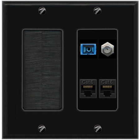RiteAV 1 Port SC Singlemode Coax and 2 Cat6 Wall Plate - Brush [Black/Black]