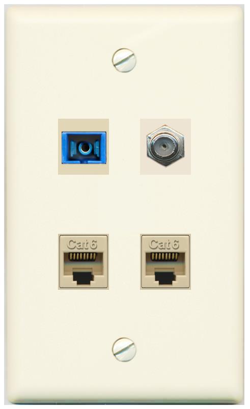 RiteAV 1 Port SC Singlemode Coax and 2 Cat6 Wall Plate - Flat [Light-Almond]