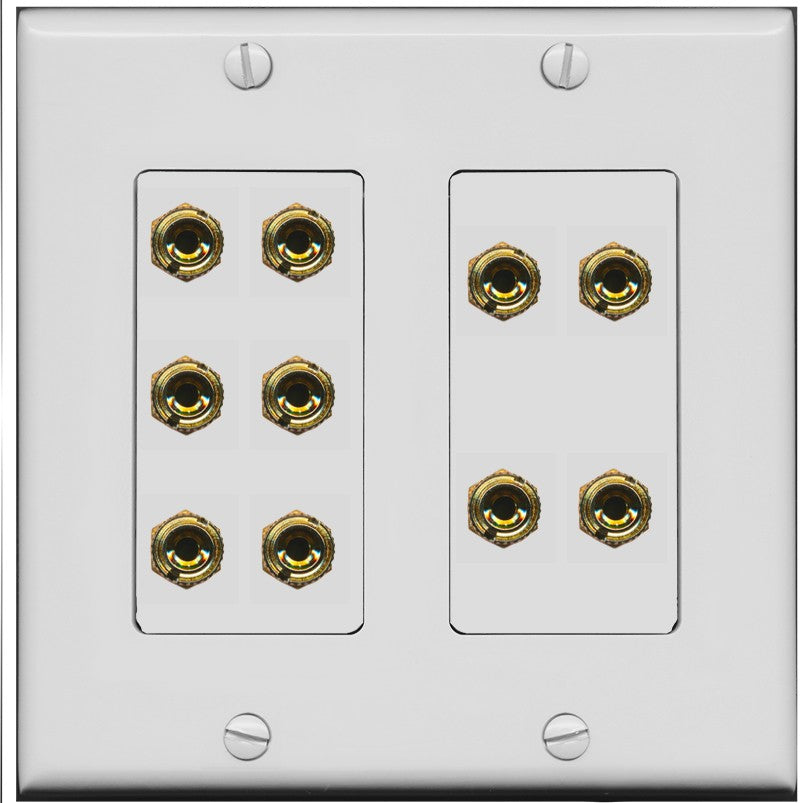 RiteAV 5.0 Surround Sound 5 Speaker 10 Banana Plug Jack Wall Plate Female Connectors - 2 Gang [Gray/Gray]