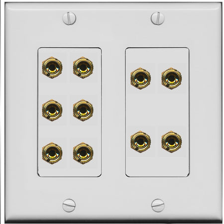 RiteAV 5.0 Surround Sound 5 Speaker 10 Banana Plug Jack Wall Plate Female Connectors - 2 Gang [Gray/Gray]