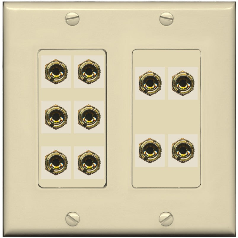 RiteAV 5.0 Surround Sound 5 Speaker 10 Banana Plug Jack Wall Plate Female Connectors - 2 Gang [Ivory/Ivory]
