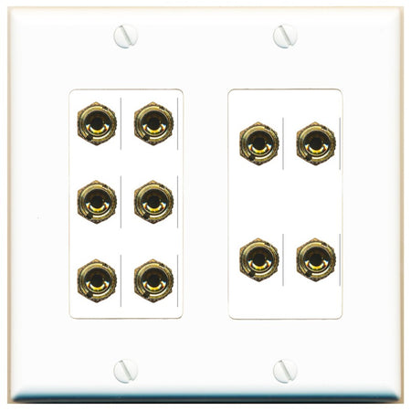 RiteAV 5.0 Surround Sound 5 Speaker 10 Banana Plug Jack Wall Plate Female Connectors - 2 Gang [White]