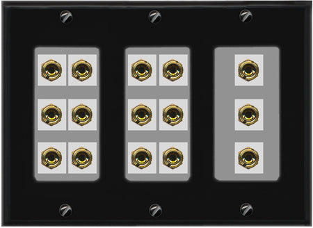 RiteAV 6.1 Surround Sound 6 Speaker 12 Banana Plug Jack Wall Plate w/RCA Subwoofer + 2 HDMI Female Connectors - 3 Gang [Black/Gray]