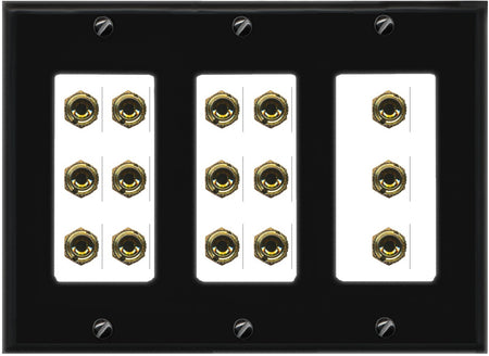 RiteAV 6.1 Surround Sound 6 Speaker 12 Banana Plug Jack Wall Plate w/RCA Subwoofer + 2 HDMI Female Connectors - 3 Gang [Black/White]