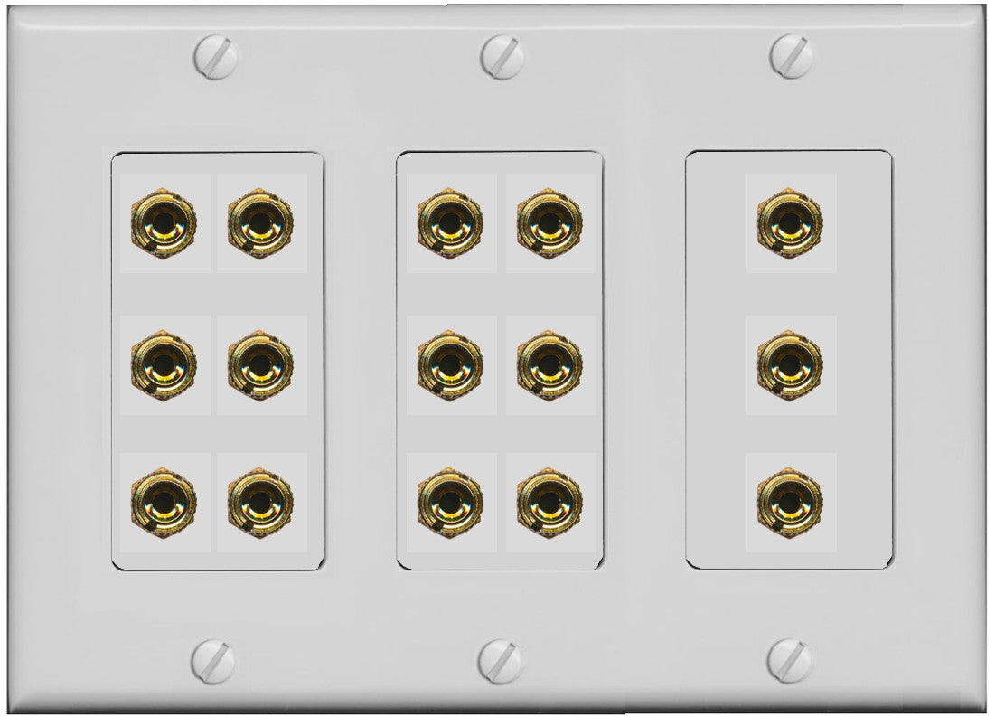 RiteAV 6.1 Surround Sound 6 Speaker 12 Banana Plug Jack Wall Plate w/RCA Subwoofer + 2 HDMI Female Connectors - 3 Gang [Gray]