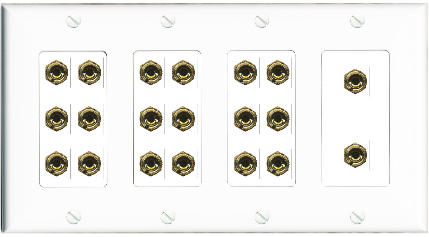 RiteAV 10.0 Surround Sound 10 Speaker 20 Banana Plug Jack Wall Plate Female Connectors - 4 Gang