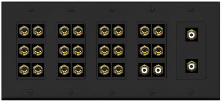 RiteAV 11.4 Surround Sound Speaker 22 Banana Port Wall Plate w/4 x RCA Subwoofer Female Connector - 5 Gang [Black]