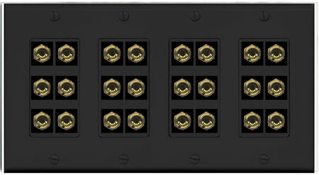 RiteAV 12.0 Surround Sound Speaker 24 Banana Wall Plate Female Connectors - 4 Gang [Black]