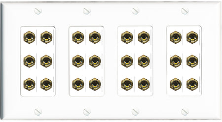 RiteAV 12.0 Surround Sound Speaker 24 Banana Wall Plate Female Connectors - 4 Gang [White]