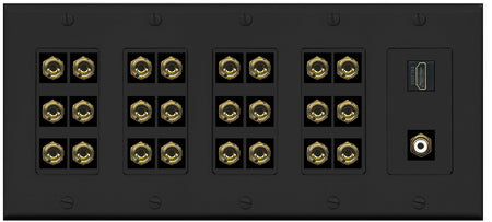 RiteAV 12.1 Surround Sound 12 Speaker 24 Banana Wall Plate with HDMI and RCA Female to Female Connectors - 5 Gang [Black]