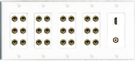 RiteAV 12.1 Surround Sound 12 Speaker 24 Banana Wall Plate with HDMI and RCA Female to Female Connectors - 5 Gang [White]