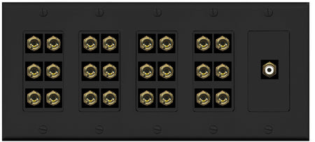 RiteAV 12.1 Surround Sound 12 Speaker 24 Banana Port Wall Plate w/RCA Subwoofer Female Connector - 5 Gang [Black]