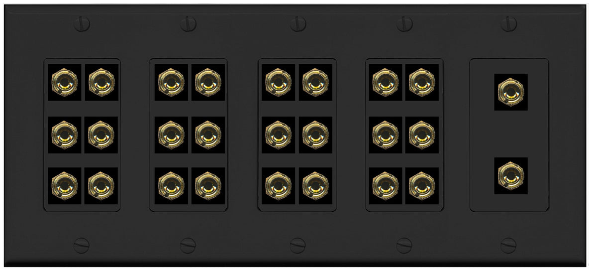 RiteAV 13.0 Surround Sound Speaker 26 Banana Wall Plate Female Connectors - 5 Gang [Black]