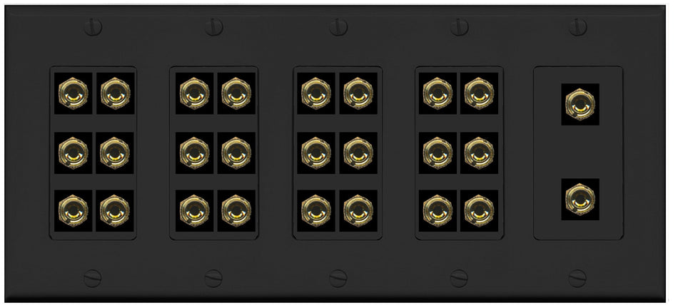 RiteAV 13.0 Surround Sound Speaker 26 Banana Wall Plate Female Connectors - 5 Gang [Black]