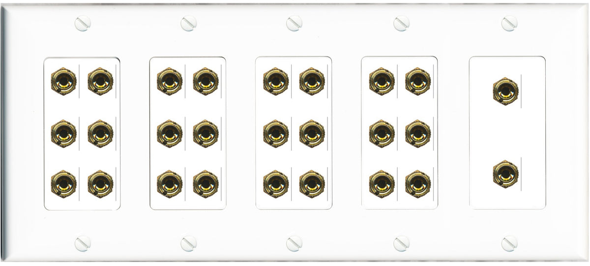RiteAV 13.0 Surround Sound Speaker 26 Banana Wall Plate Female Connectors - 5 Gang [White]