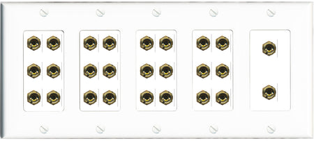 RiteAV 13.0 Surround Sound Speaker 26 Banana Wall Plate Female Connectors - 5 Gang [White]