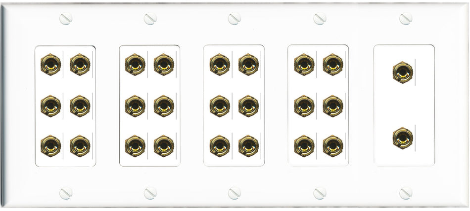 RiteAV 13.0 Surround Sound Speaker 26 Banana Wall Plate Female Connectors - 5 Gang [White]