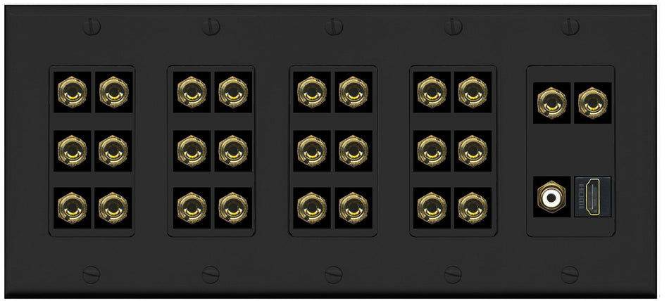 RiteAV 13.1 Surround Sound 13 Speaker 26 Banana Wall Plate with HDMI and RCA Female to Female Connectors - 5 Gang [Black]