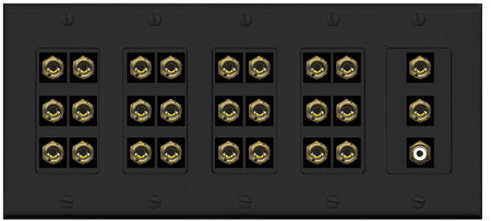 RiteAV 13.1 Surround Sound 13 Speaker 26 Banana Port Wall Plate w/RCA Subwoofer Female Connector - 5 Gang [Black]