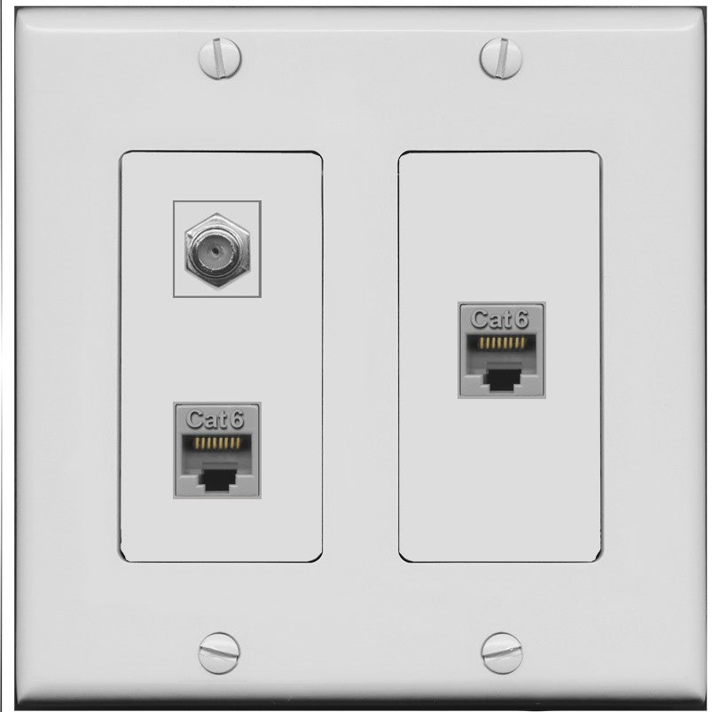 RiteAV - 2 Port Cat6 Ethernet 1 Coax Cable TV Wall Plate - 2 Gang [Gray/Gray]