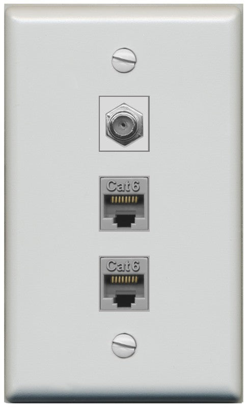 RiteAV - 2 Port Cat6 Ethernet 1 Coax Cable TV Wall Plate - Flat Style [Gray/Gray]