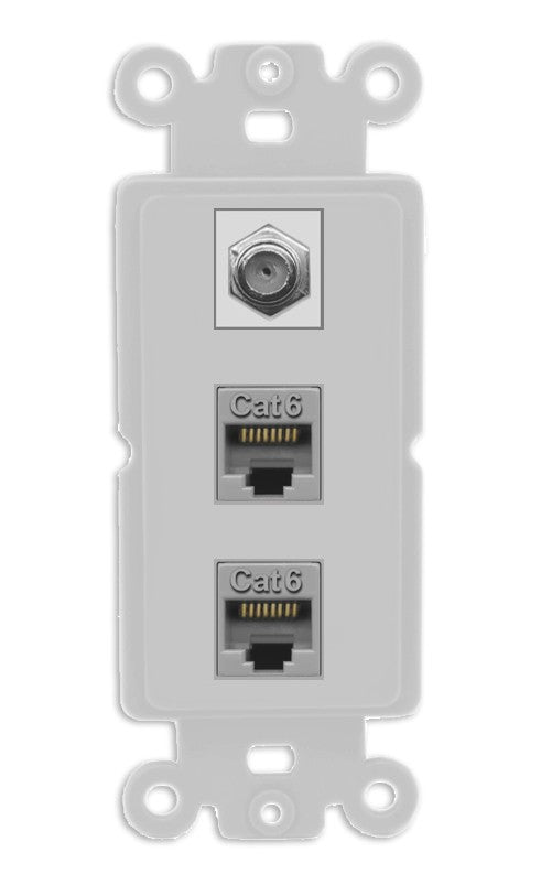 RiteAV - 2 Port Cat6 Ethernet 1 Coax Cable TV Wall Plate - Rocker [Gray/Gray]
