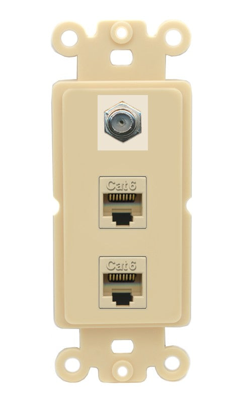 RiteAV - 2 Port Cat6 Ethernet 1 Coax Cable TV Wall Plate - Rocker [Ivory/Ivory]