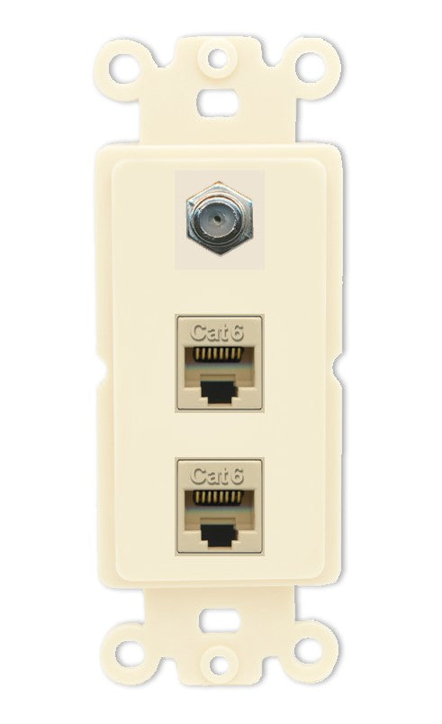 RiteAV - 2 Port Cat6 Ethernet 1 Coax Cable TV Wall Plate - Rocker [Light-Almond]