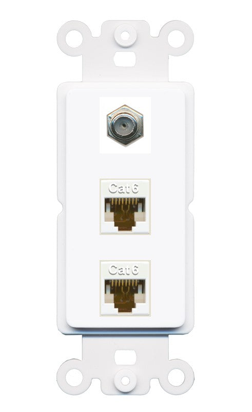 RiteAV - 2 Port Cat6 Ethernet 1 Coax Cable TV Wall Plate - Rocker [White]