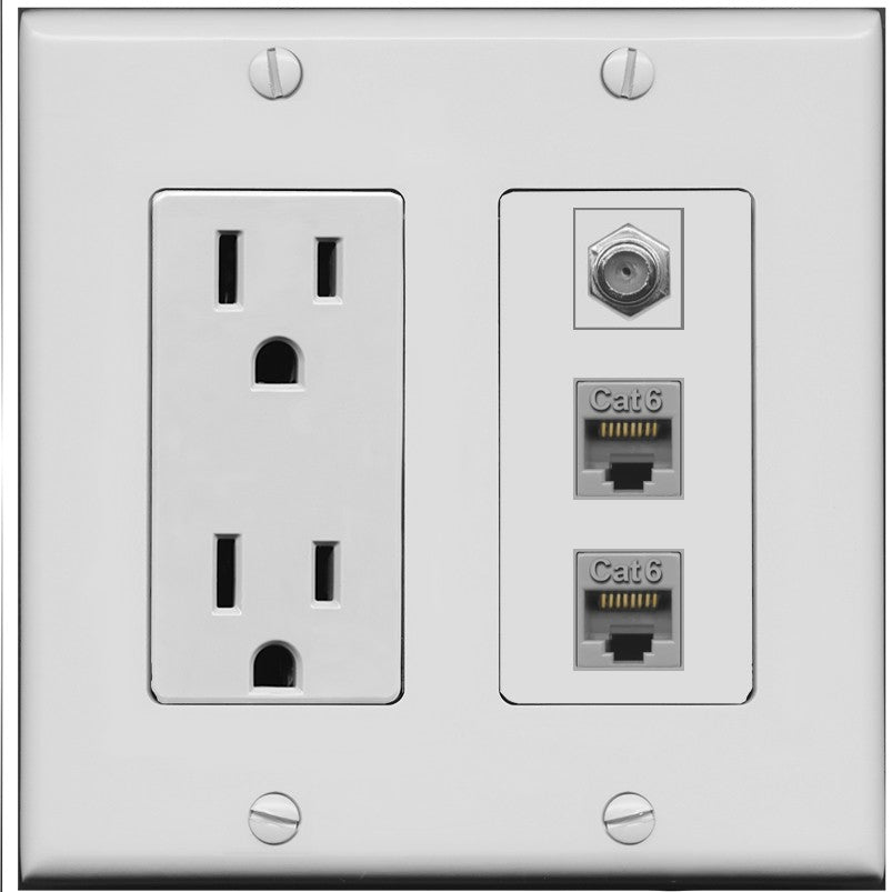 RiteAV - 2 Port Cat6 Ethernet 1 Coax Cable TV Wall Plate - Outlet [Gray/Gray]