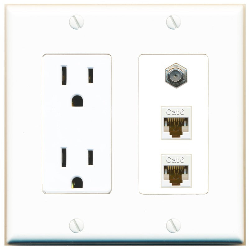 RiteAV - 2 Port Cat6 Ethernet 1 Coax Cable TV Wall Plate - Outlet [White]