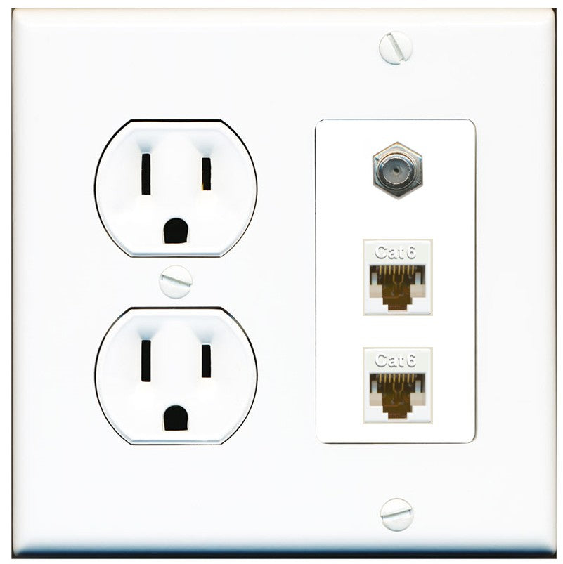 RiteAV - 2 Port Cat6 Ethernet 1 Coax Cable TV Wall Plate - Round Outlet [White]