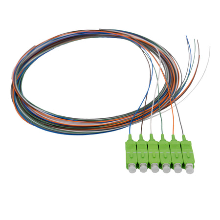 RiteAV 6 Strand Fiber Pigtail, 9/125 Singlemode (Green Boot), SC/APC, 3 meter